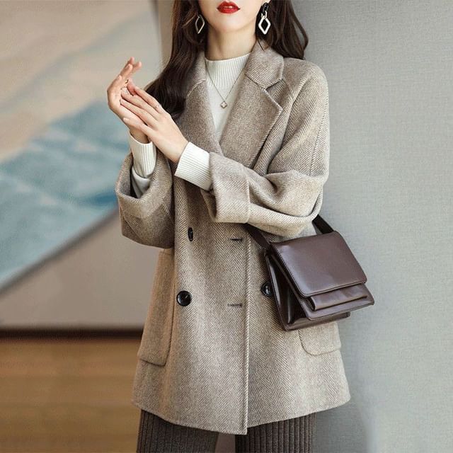Supernova-Notch Lapel Herringbone Double-Breasted Blazer