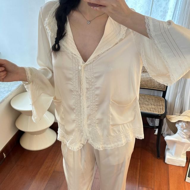 GOUB-Lace Trim Pajama Set