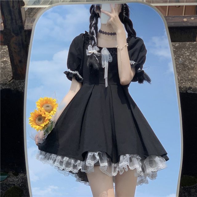 black a line prom dresses A Line Deep V Neck Black Prom Dress with Train, Black V Neck Graduatio –  jbydress main image 0