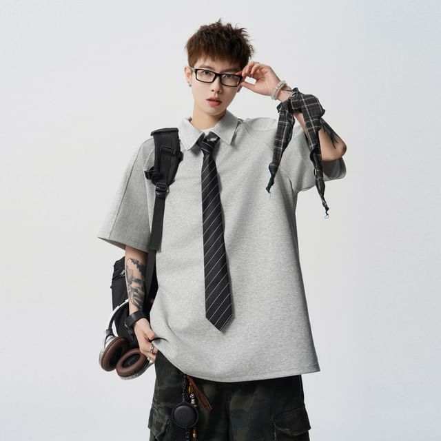 Koiyua-Elbow-Sleeve Plain Polo Shirt