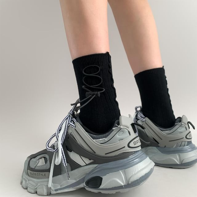 Desperim-Plain Drawstring Ribbed Short Socks