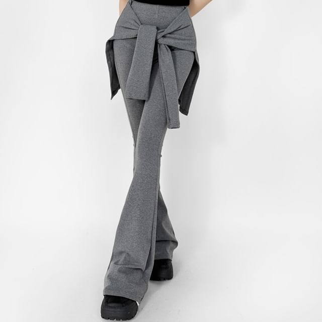 Ulark-High Rise Plain Tie Rise Flared Pants