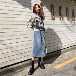 PPGIRL - Band-Waist Button-Front Denim Skirt PPGIRL - Band-Waist Button-Front Denim Skirt