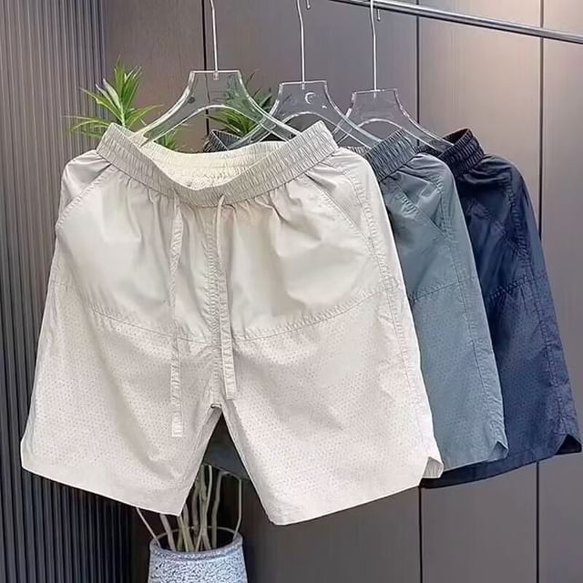 Urtishia-Elastic Waist Plain Shorts