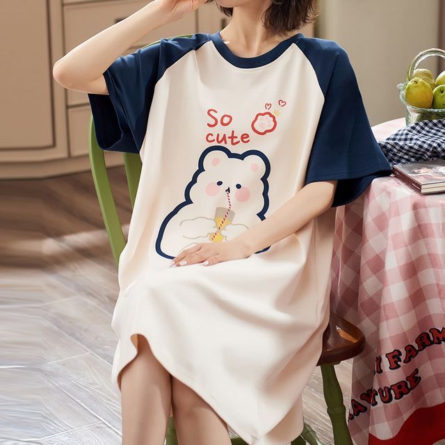 white christmas dresses Young USA Women's Sleepwear Cute Printed Cotton Sleep Shirts Short Sl   MODA GOODS