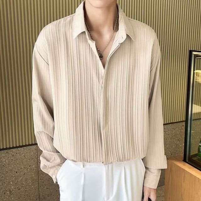 Nightbell-Long-Sleeve Plain Pintuck Shirt