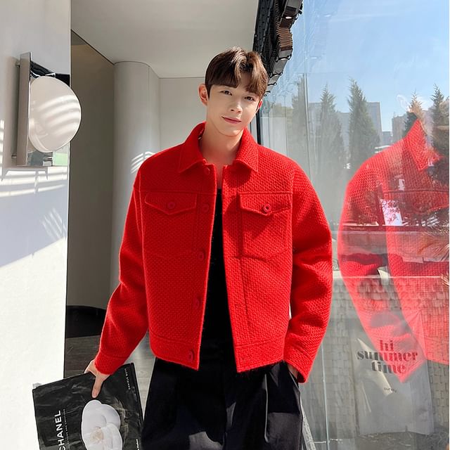 Patow-Collared Plain Flap Pocket Button Jacket