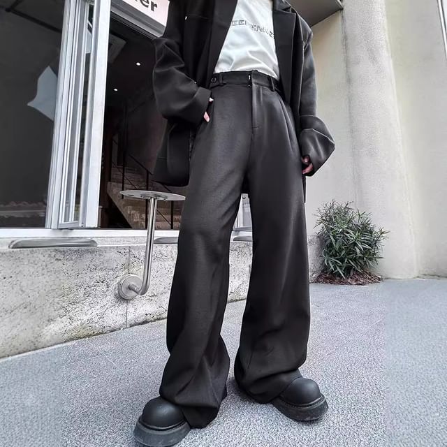 Omozando-High Waist Plain Wide Leg Pants