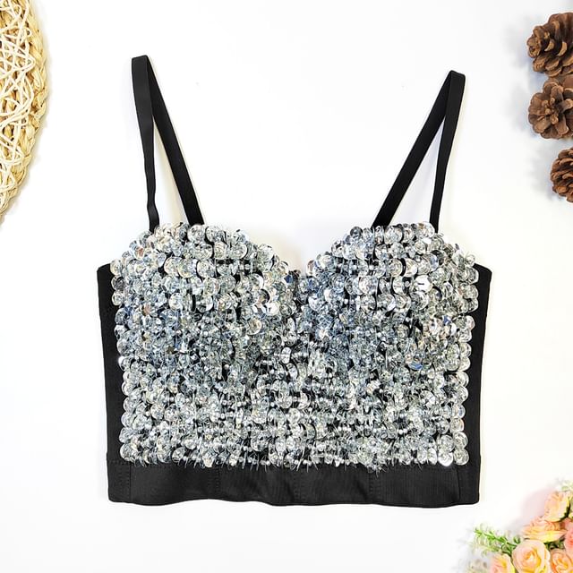 Doowex-Sequin Beaded Bustier Top