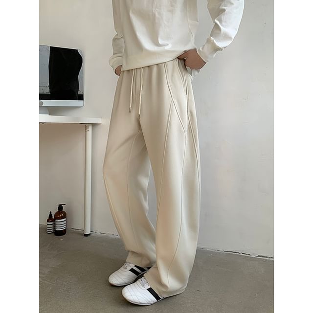 Plummie-Drawstring Waist Plain Wide Leg Sweatpants