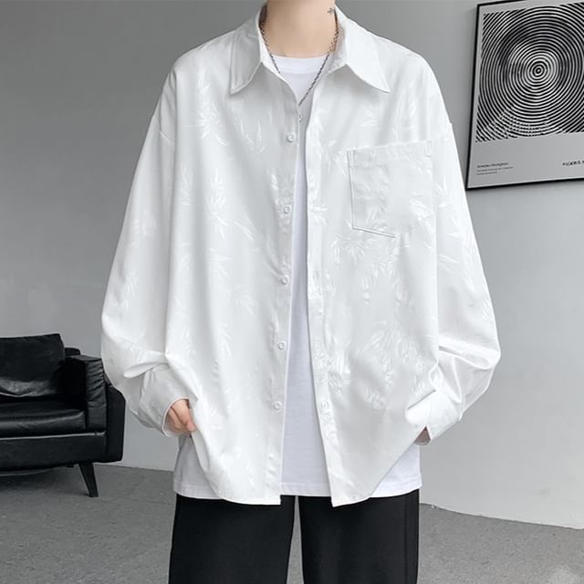 Freehop-Long-Sleeve Pocketed Plain Shirt