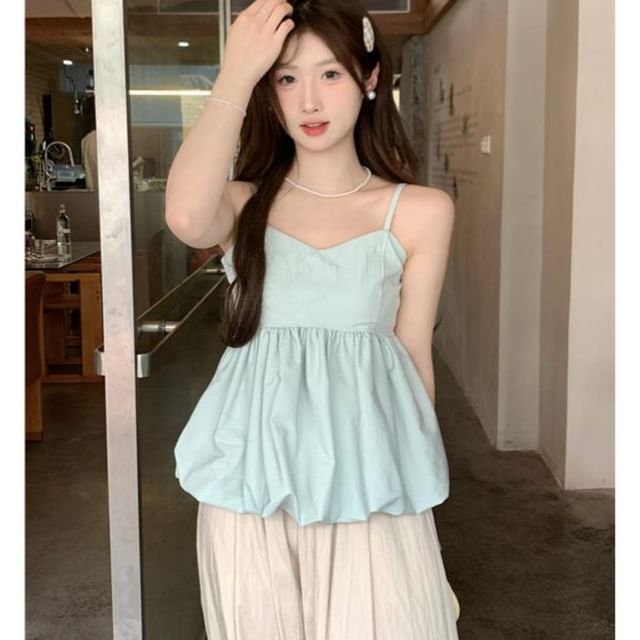 Odestra-Plain Peplum Camisole Top
