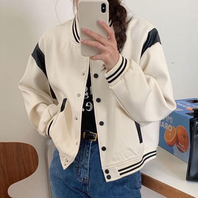 Coris-Two Tone Button Baseball Jacket