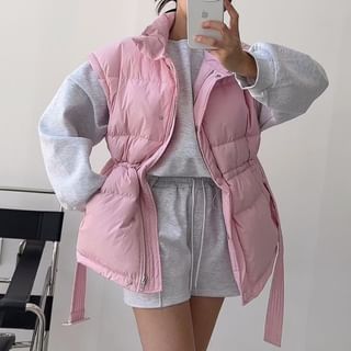 Coris-Stand Collar Plain Padded Zip Vest
