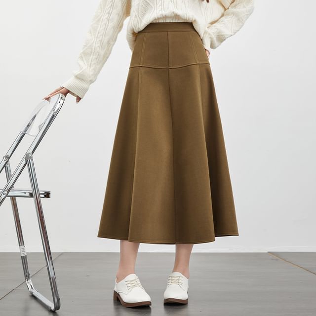 Magimomo-High Rise Plain Panel Midi A-Line Skirt
