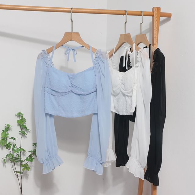 Allinya-Long-Sleeve Halter Neck Plain Crop Top