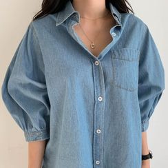 NANING9 - Puff-Sleeve Denim Shirt NANING9 - Puff-Sleeve Denim Shirt