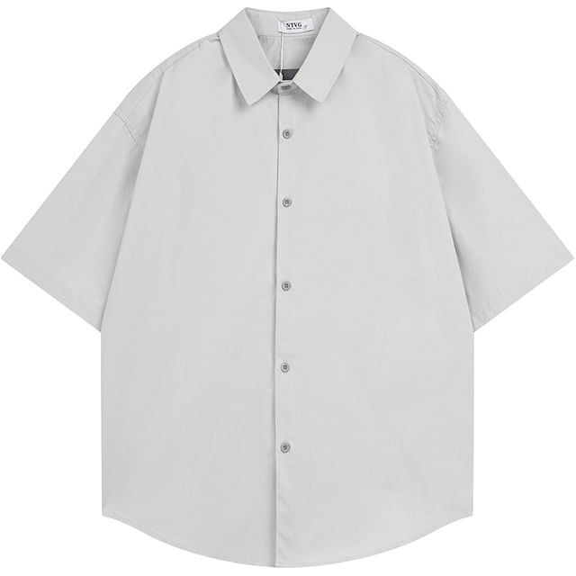 CHIC ERRO-Short Sleeve Collared Plain T-Shirt