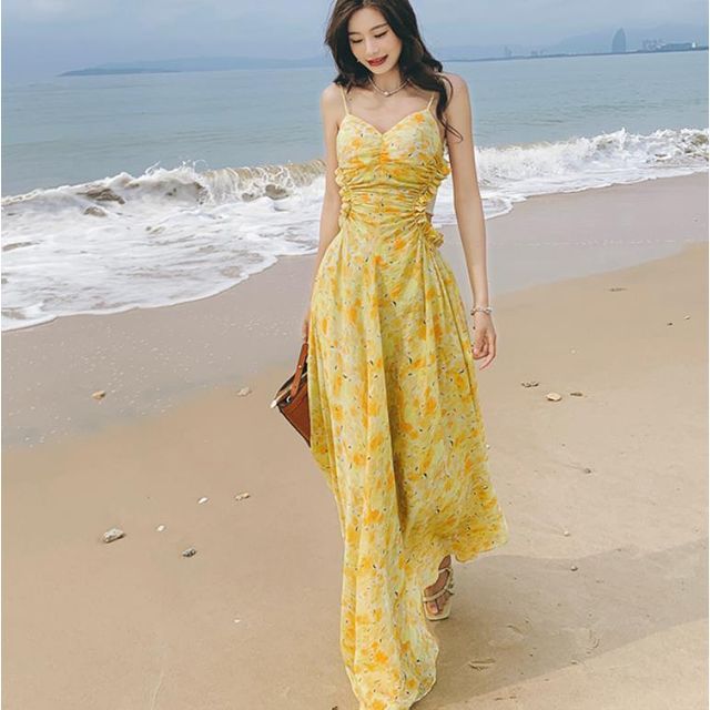 Cassidy - Spaghetti Strap Sweetheart Neckline Floral Print Asymmetrical Maxi Dress | YesStyle Cassidy - Spaghetti Strap Sweetheart Neckline Floral Print Asymmetrical Maxi Dress | YesStyle