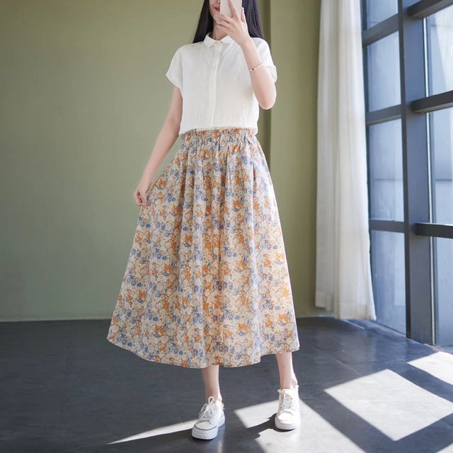 Haribalu Floral A-Line Midi Skirt YesStyle