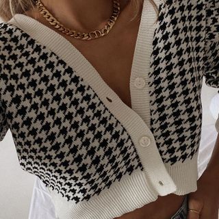 Houndstooth cropped sweater Clearance