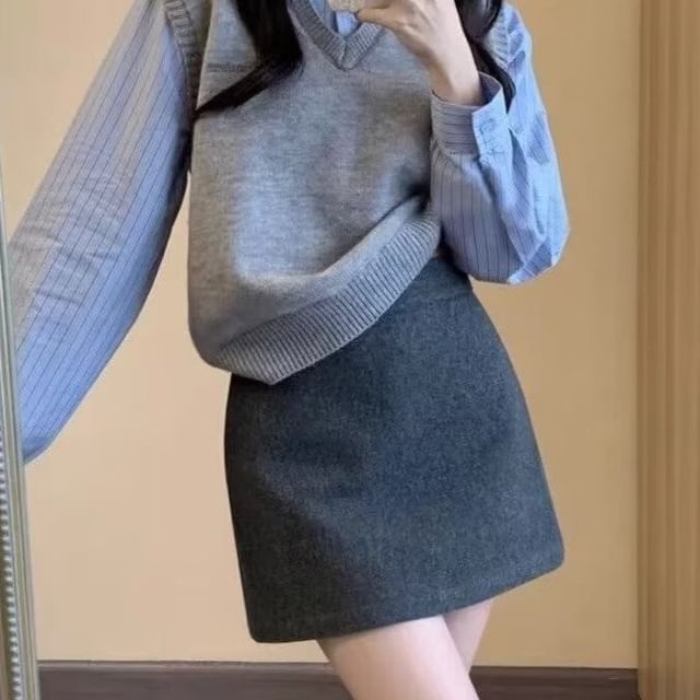 Wildfoea-High Waist Mini A-Line Skirt