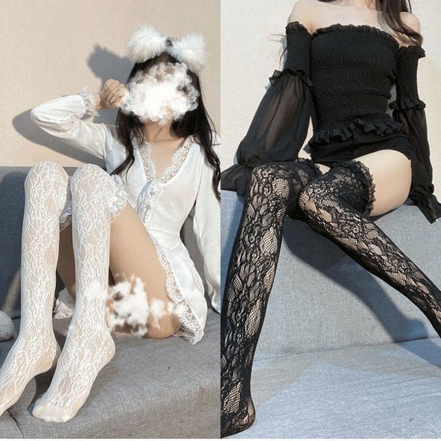Lychee-Plain Lace Stockings