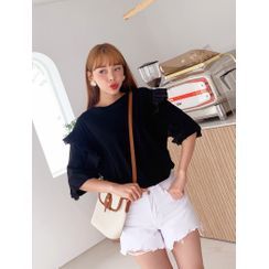 J-ANN - Pleated-Frilled Cotton T-Shirt J-ANN - Pleated-Frilled Cotton T-Shirt