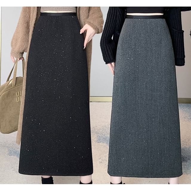 Trendycas-High Waist Sequin Midi A-Line Skirt