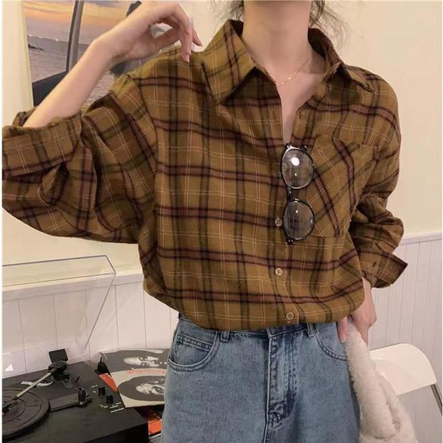 Everose-Long-Sleeve Plaid Shirt