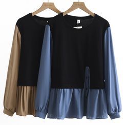 Nycto - Mock Two-Piece Two-Tone Blouse