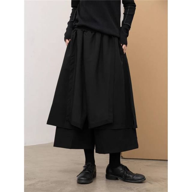 Lewwe-High Waist Plain Crop Wide Leg Pants