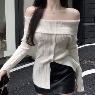 Sosana Long Sleeve Off Shoulder Ribbed Knit Sweater