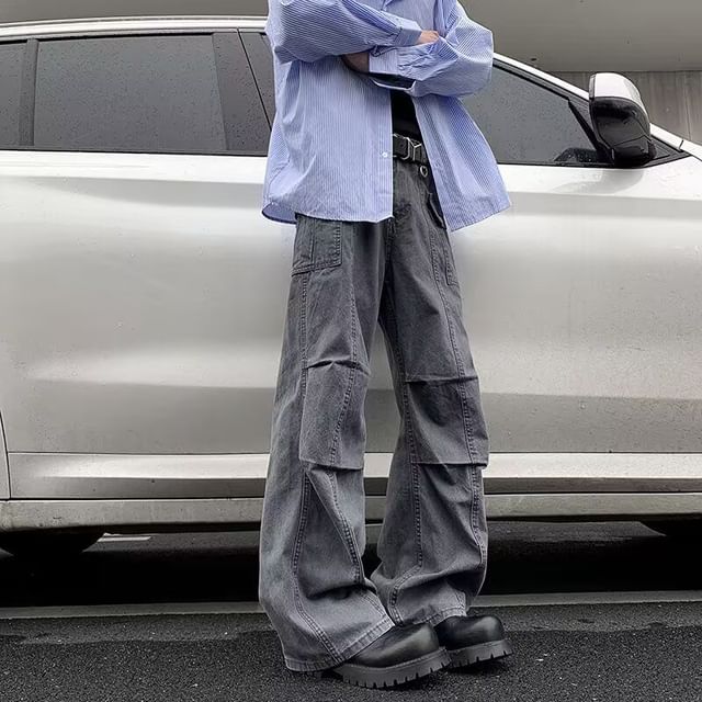 Ateso-Mid Rise Plain Panel Straight Leg Cargo Pants