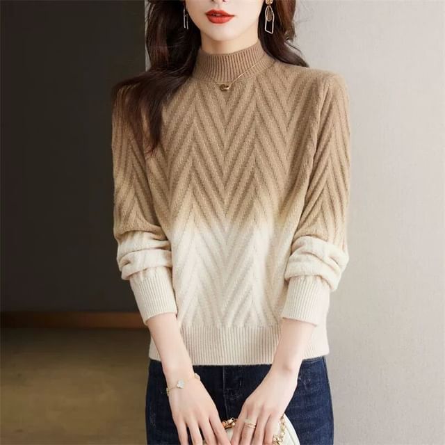 Jeonseon-Turtleneck Chevron Gradient Sweater