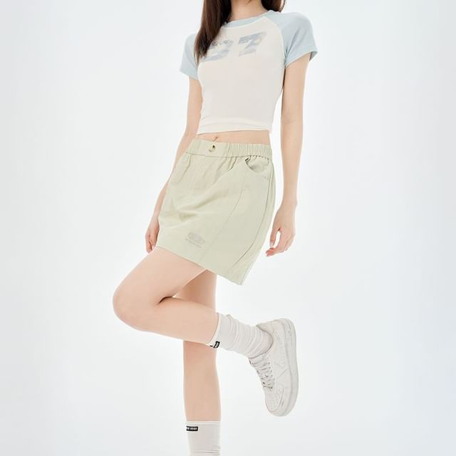 Denimot-High Waist Plain Mini A-Line Skirt
