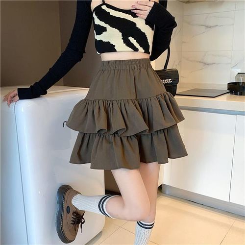 Elastic Waist Plain Mini Tiered Skirt
