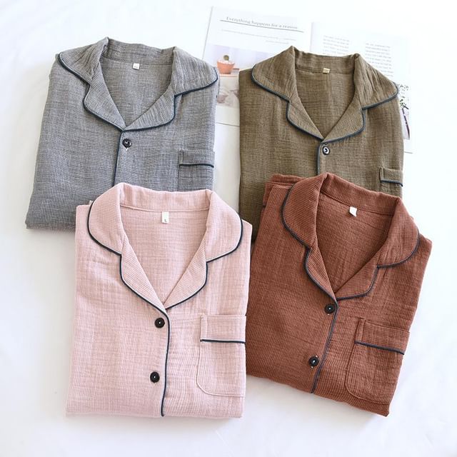 Dazzli-Pajama Set Long-Sleeve Plain Top Pants