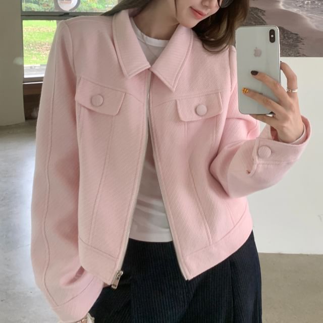 Ukiyo-Collared Plain Panel Zip Jacket