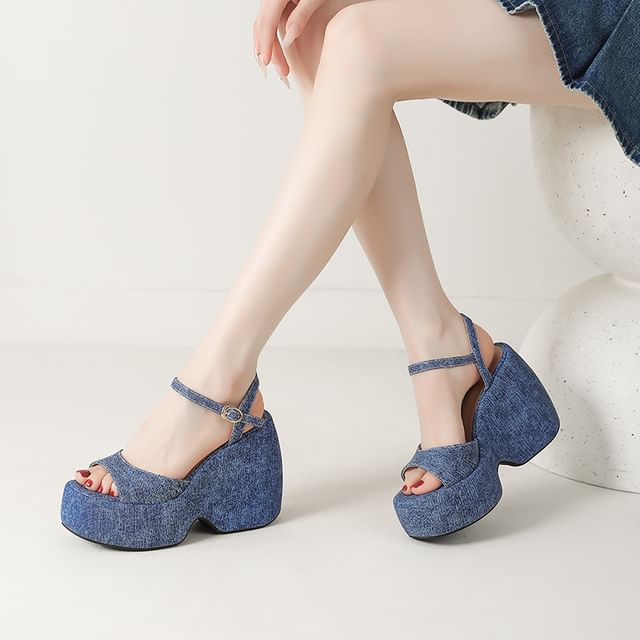 Megan-Platform Wedge Denim Sandals
