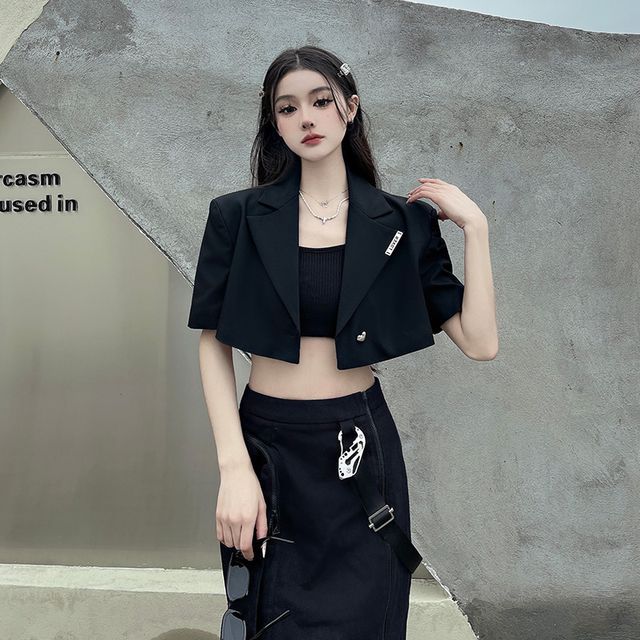 Crop Top Cropped Sleeve Blazer Short-Sleeve Single-Breasted