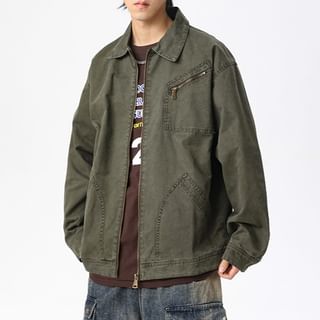 Nataro-Collared Washed Zip-Up Jacket