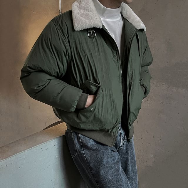 MRCYC-Maternity Plain Fluffy Trim Zip Bomber Jacket