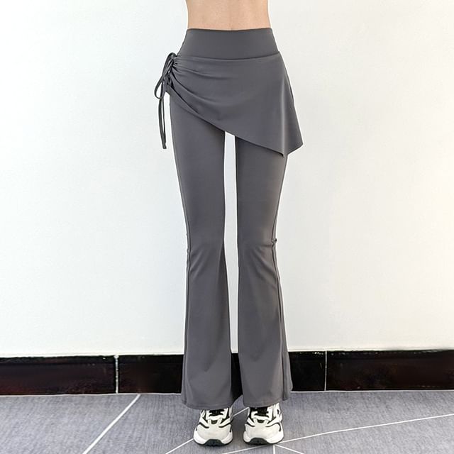 Engiko-High Waist Plain Mock Two Piece Flared Yoga Pants
