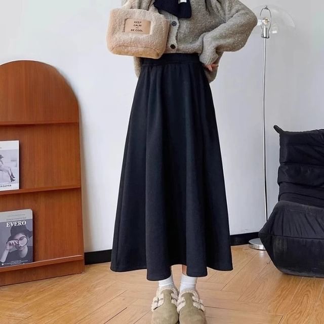 Cloud Nine-High Rise Plain Midi A-Line Skirt