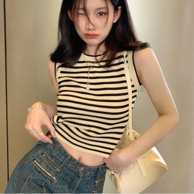 Faiar-Stripped Knit Tank Top