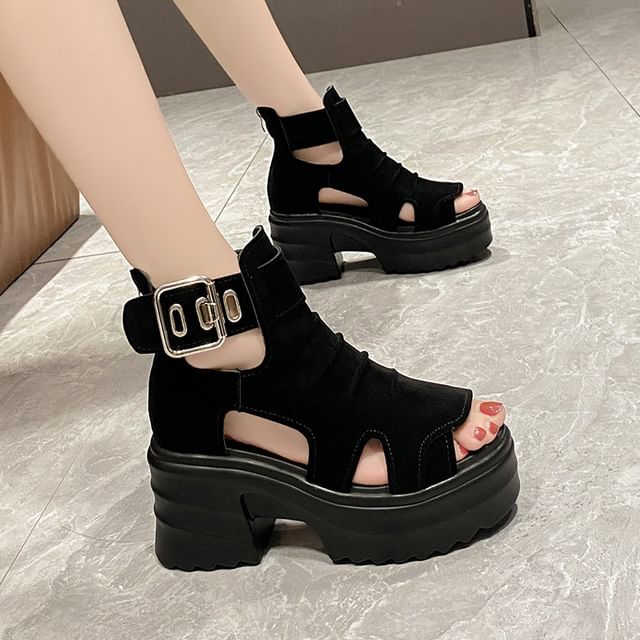 Sleeko-Platform Plain Ruched Buckled Gladiator Sandals
