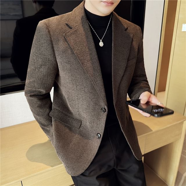 Blueforce-Lapel Collar Plain Single-Breasted Blazer