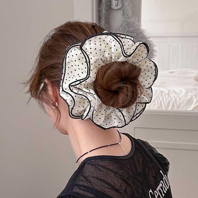 Rodiv-Dotted Ruffle Scrunchie