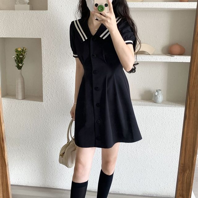 monroll - Short-Sleeve Sailor Collar Button-Up Mini A-Line Shirt Dress | YesStyle monroll - Short-Sleeve Sailor Collar Button-Up Mini A-Line Shirt Dress | YesStyle